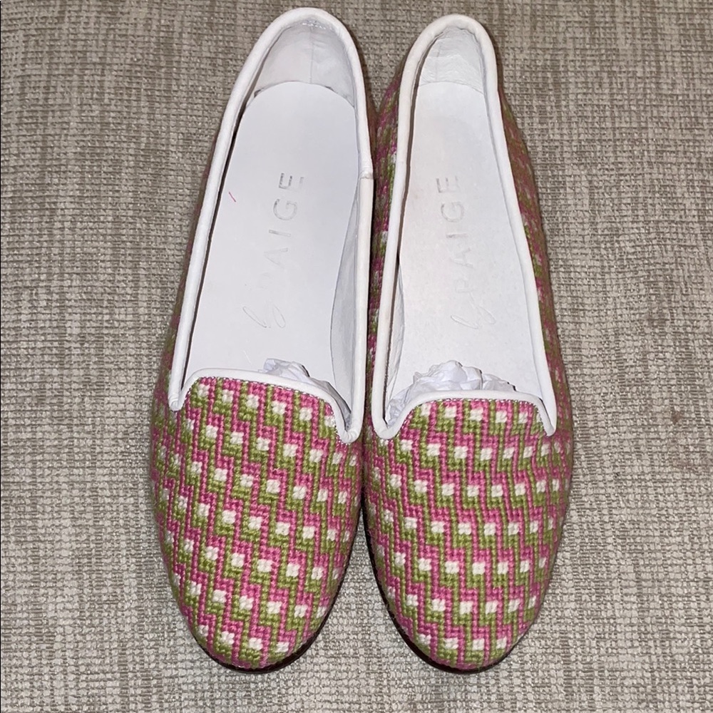 By Paige Pink and Green Needlepoint Women's Loafers